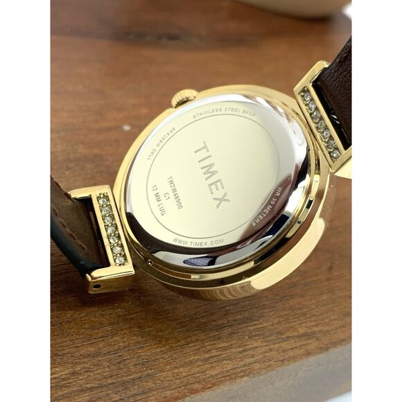 Timex Women's Watch TW2W48900 Indiglo Quartz Gold Black Leather Strap 31mm - Picture 7 of 14